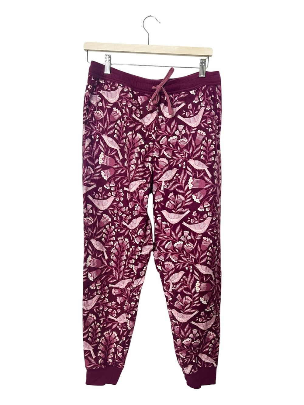 Garnet Hill Plum & Blush Floral & Bird Lounge Joggers Pajama Pants Size Small - Picture 2 of 5